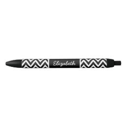 Black and White Chevron Monogram Black Ink Pen
