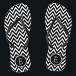 Black and White Chevron Monogram Flip Flops<br><div class="desc">Custom printed flip flop sandals with a stylish modern chevron pattern and your custom monogram or other text in a circle frame. Click Customize It to change text fonts and colors or add your own images to create a unique one of a kind design!</div>