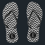 Black and White Chevron Monogram Flip Flops<br><div class="desc">Custom printed flip flop sandals with a stylish modern chevron pattern and your custom monogram or other text in a circle frame. Click Customize It to change text fonts and colors or add your own images to create a unique one of a kind design!</div>
