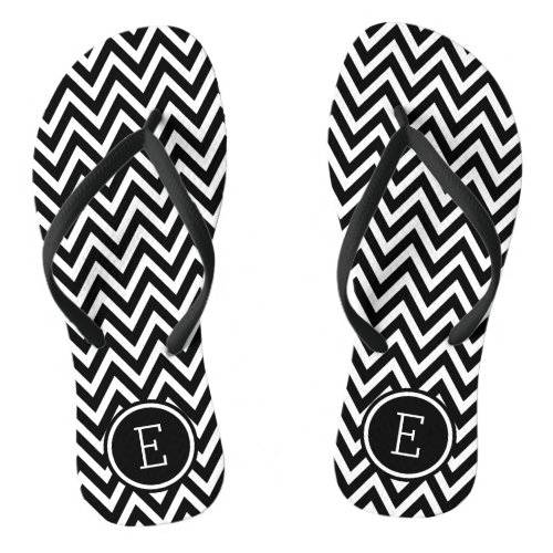 Black and White Chevron Monogram Flip Flops