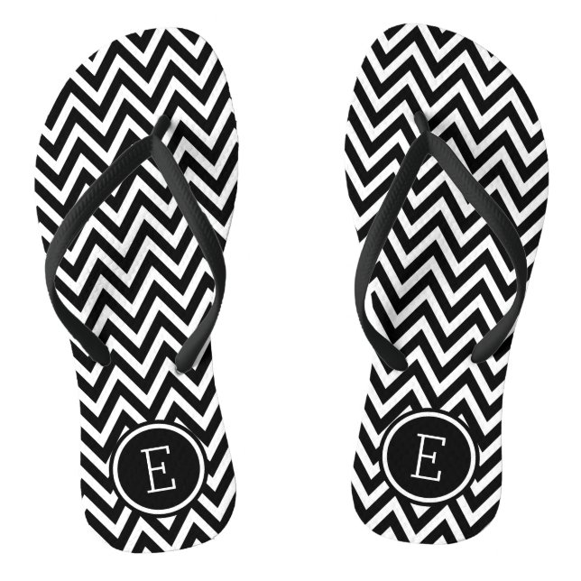 Black and White Chevron Monogram Flip Flops (Footbed)