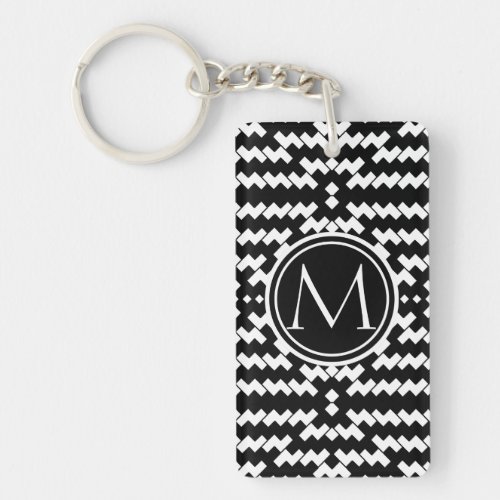 Black and White Chevron Monogram Keychain