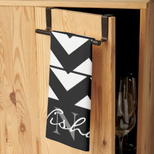 Black and White Chevron Monogram Kitchen Towel