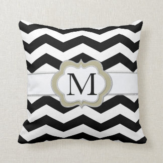 Black and White Chevron Monogram Pillow