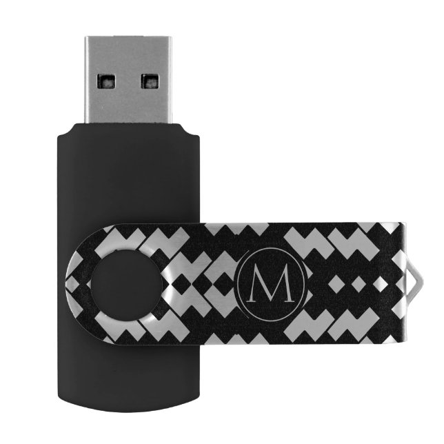 Black and White Chevron Monogram USB Flash Drive (Opened)