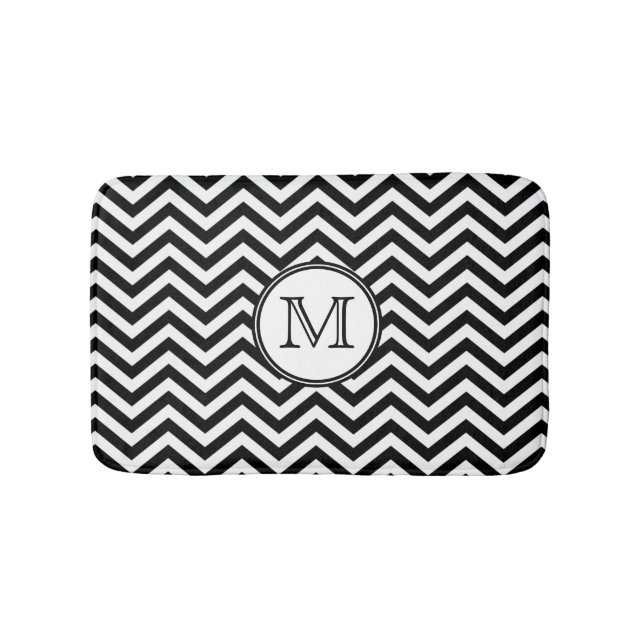 Black and White Chevron Monogrammed Bath Mat (Front)