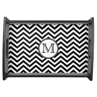 Black and White Chevron Monogrammed Serving Tray