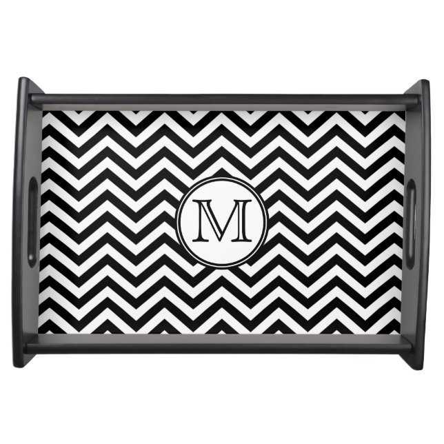 Black and White Chevron Monogrammed Serving Tray (Front)