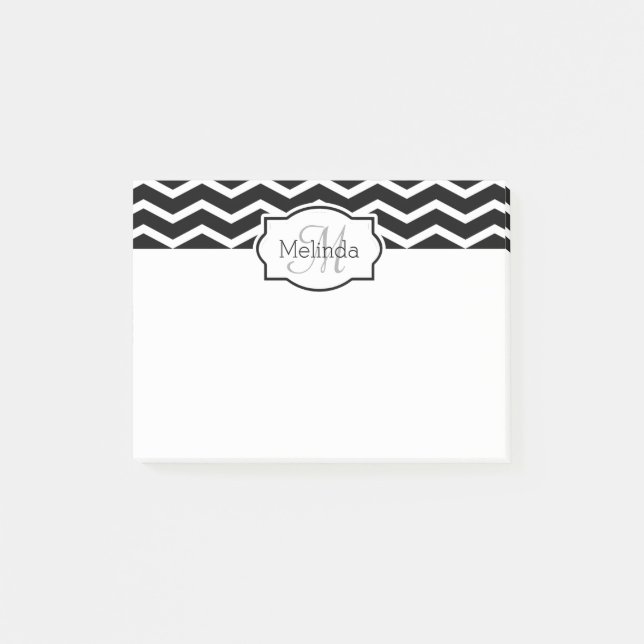 Black and White Chevron Name Monogrammed Post-it Notes (Front)