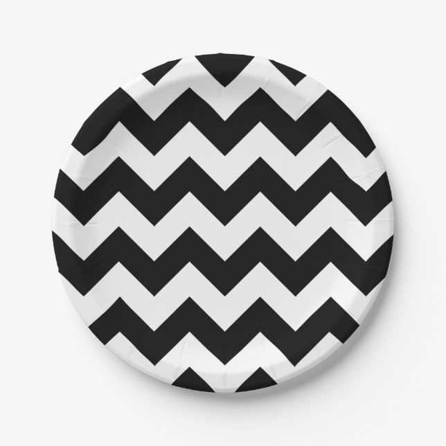 Black and White Chevron Paper Plate (Front)