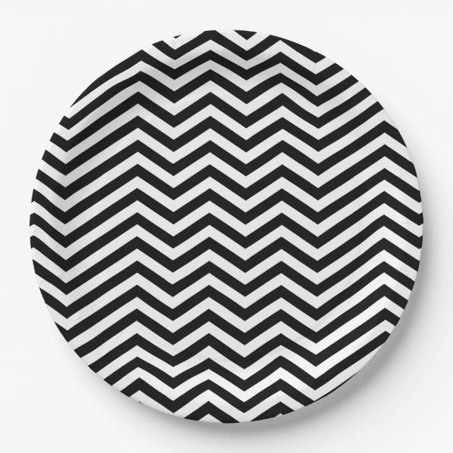 black and white chevron  paper plates (Front)