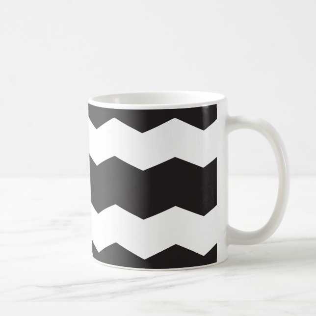 Black and White Chevron Pattern Background Coffee Mug (Right)