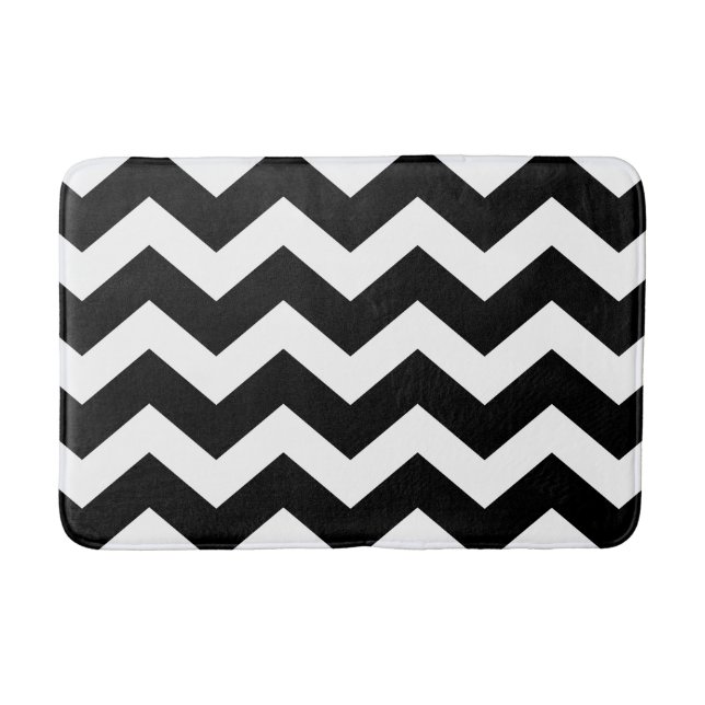 Black and White Chevron Pattern Bathroom Mat (Front)