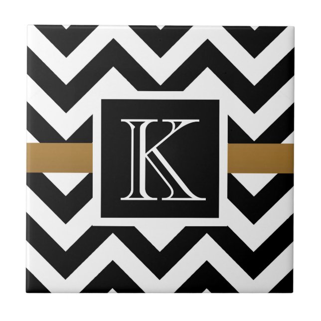 Black and White Chevron Pattern Ceramic Tile (Front)