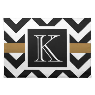 Black and White Chevron Pattern Cloth Placemat