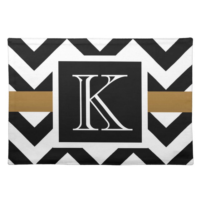Black and White Chevron Pattern Cloth Placemat (Front)