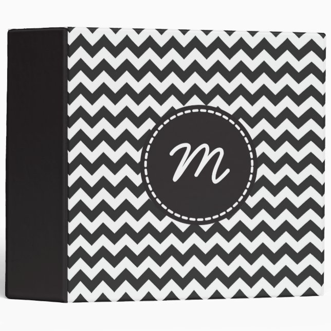 Black and White Chevron Pattern Custom Monogram Binder (Front/Spine)