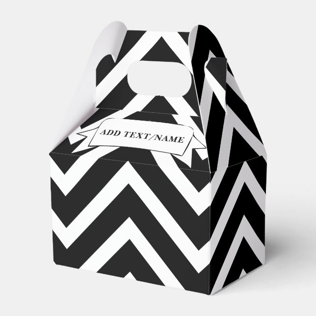 Black And White Chevron Pattern Custom Name Favor Boxes (Front Side)