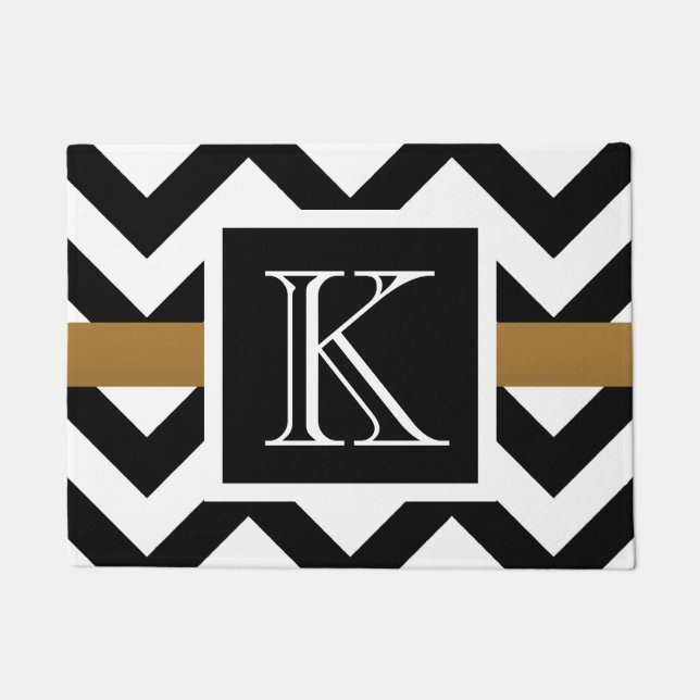 Black and White Chevron Pattern Doormat (Front)