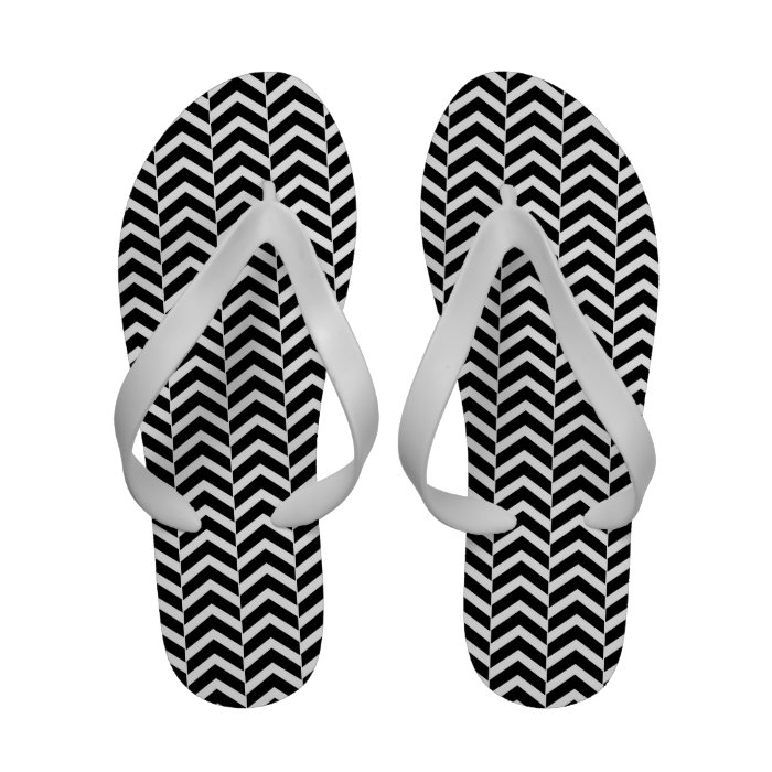 Black and White Chevron Pattern Flip Flops