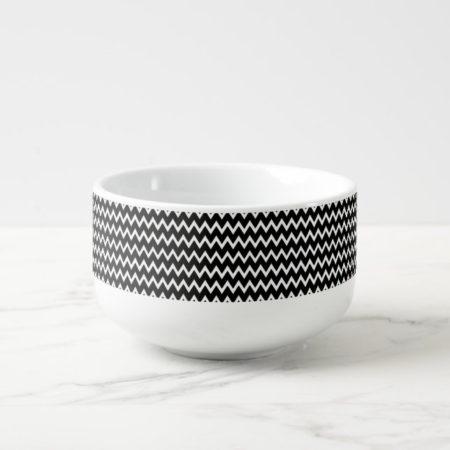 Black And White Chevron Pattern Ice Cream Cereal & Soup Mug (Front)