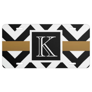 Black and White Chevron Pattern License Plate