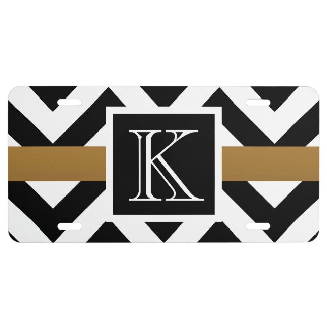 Black and White Chevron Pattern License Plate (Front)