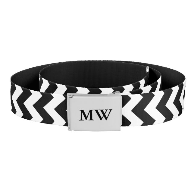 Black and white chevron pattern monogrammed belt (Coil)