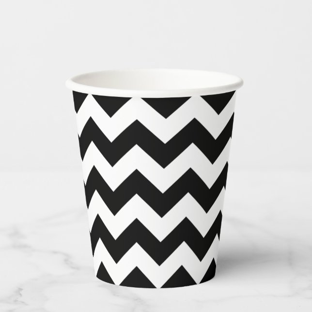 Black And White Chevron Pattern Paper Cup (Front)