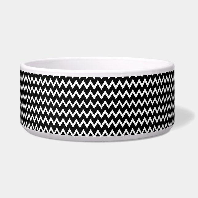 Black And White Chevron Pattern Pet Bowl (Front)