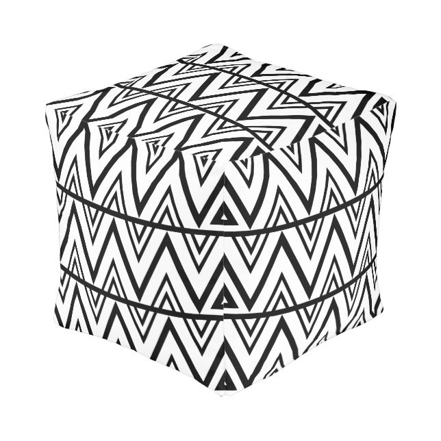 Black and White Chevron Pattern Pouf (Angled Back)