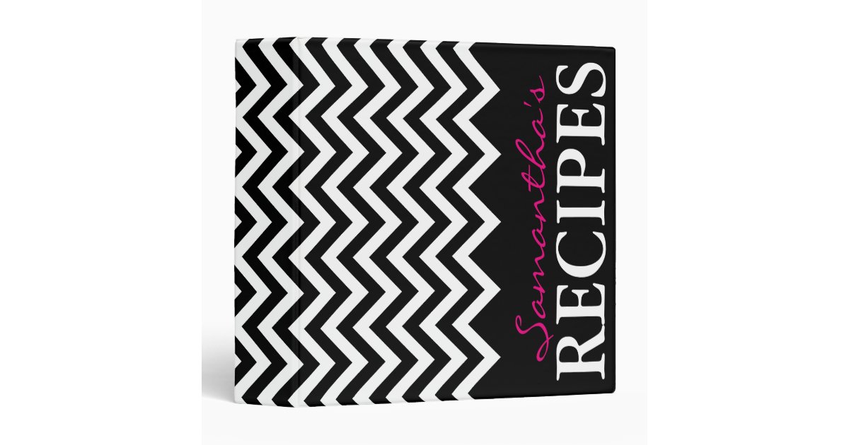 Black and white chevron pattern recipe binder book | Zazzle