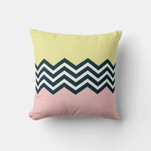 Black and white chevron pink and yellow background throw pillow