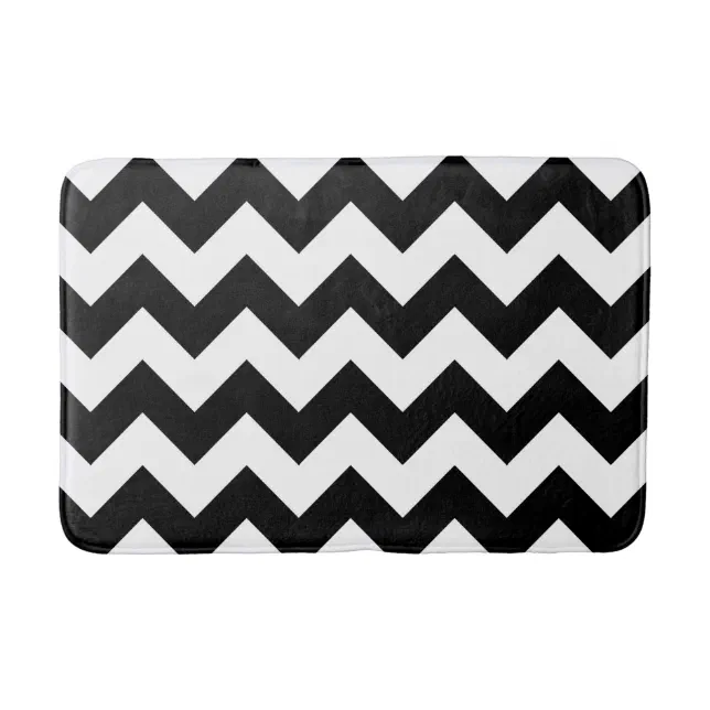 Black and White Chevron Print Bath Mat Zazzle