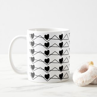 Black and White Chevron Stripe Hearts Geometric