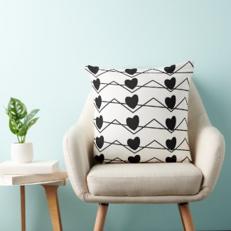 Black and White Chevron Stripe Hearts Pattern