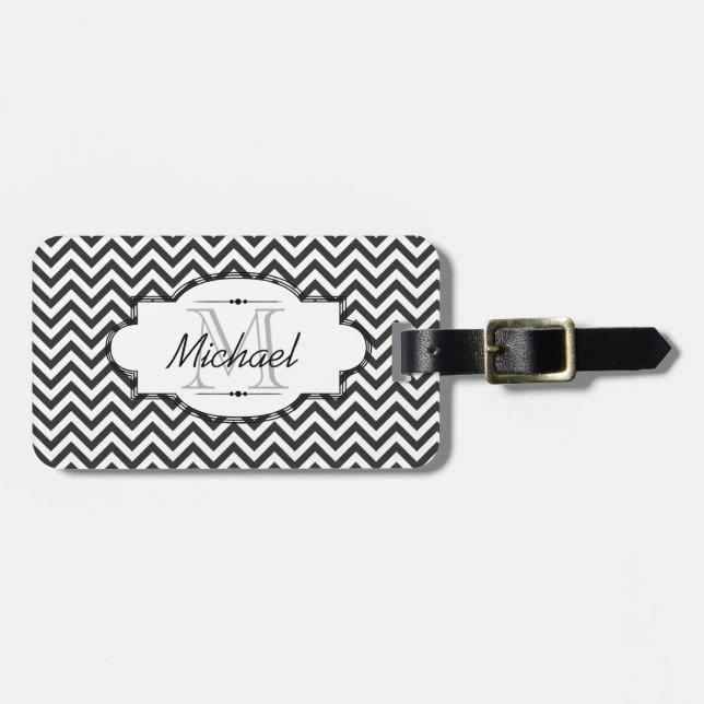 Black and White Chevron Stripe Luggage Tag (Front Horizontal)