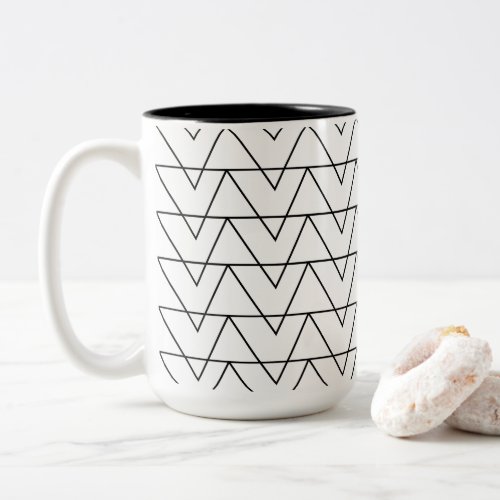 Black and White Chevron Stripe Pattern Two_Tone Coffee Mug