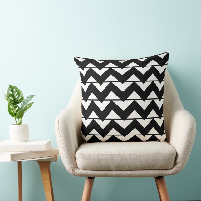 Black and White Chevron Stripe   Throw Pillow (Chair)