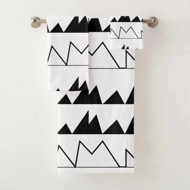 Black and White Chevron Stripes  Bath Towel Set (Insitu)