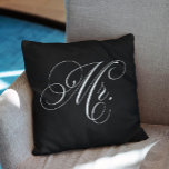 Black and White Chevron Stripes "Mr" Throw Pillow<br><div class="desc">His and Hers decorative script typography design.</div>
