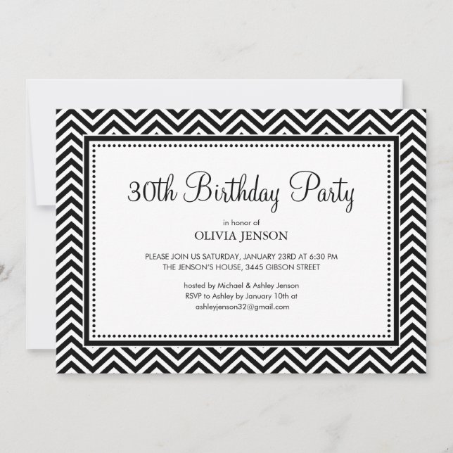 Black and White Chevron Stripes Party Invitations (Front)