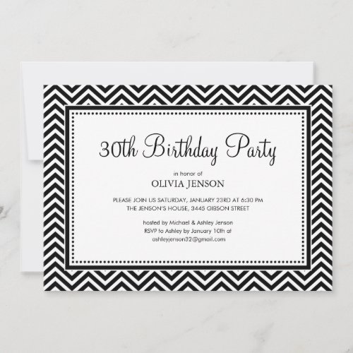 Black and White Chevron Stripes Party Invitations