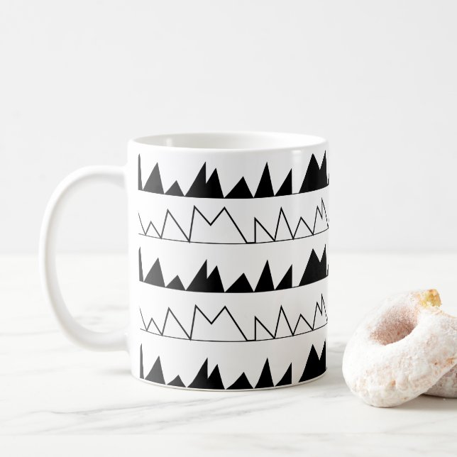 Black and White Chevron Stripes Pattern   Coffee Mug (With Donut)