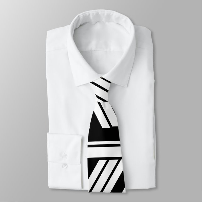 Black and White Chevron Stripes Pattern  Neck Tie (Tied)