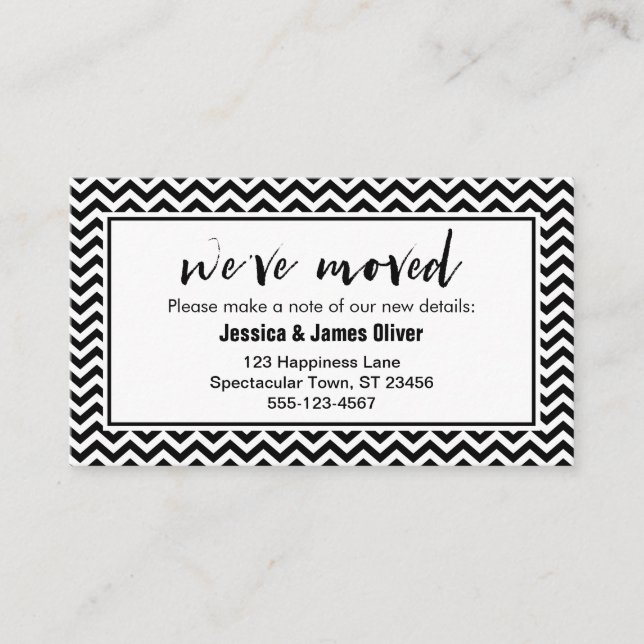 Black and White Chevron "We've Moved" Insert Card (Front)