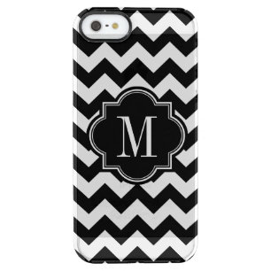 Black and White Chevron with Black Monogram Clear iPhone SE/5/5s Case