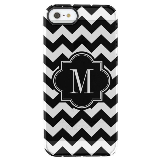 Black and White Chevron with Black Monogram Uncommon iPhone Case (Back)