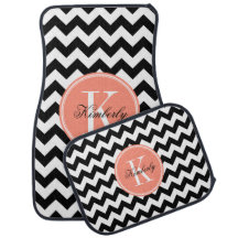 Black and White Chevron with Coral Monogram