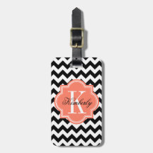 Black and White Chevron with Coral Monogram